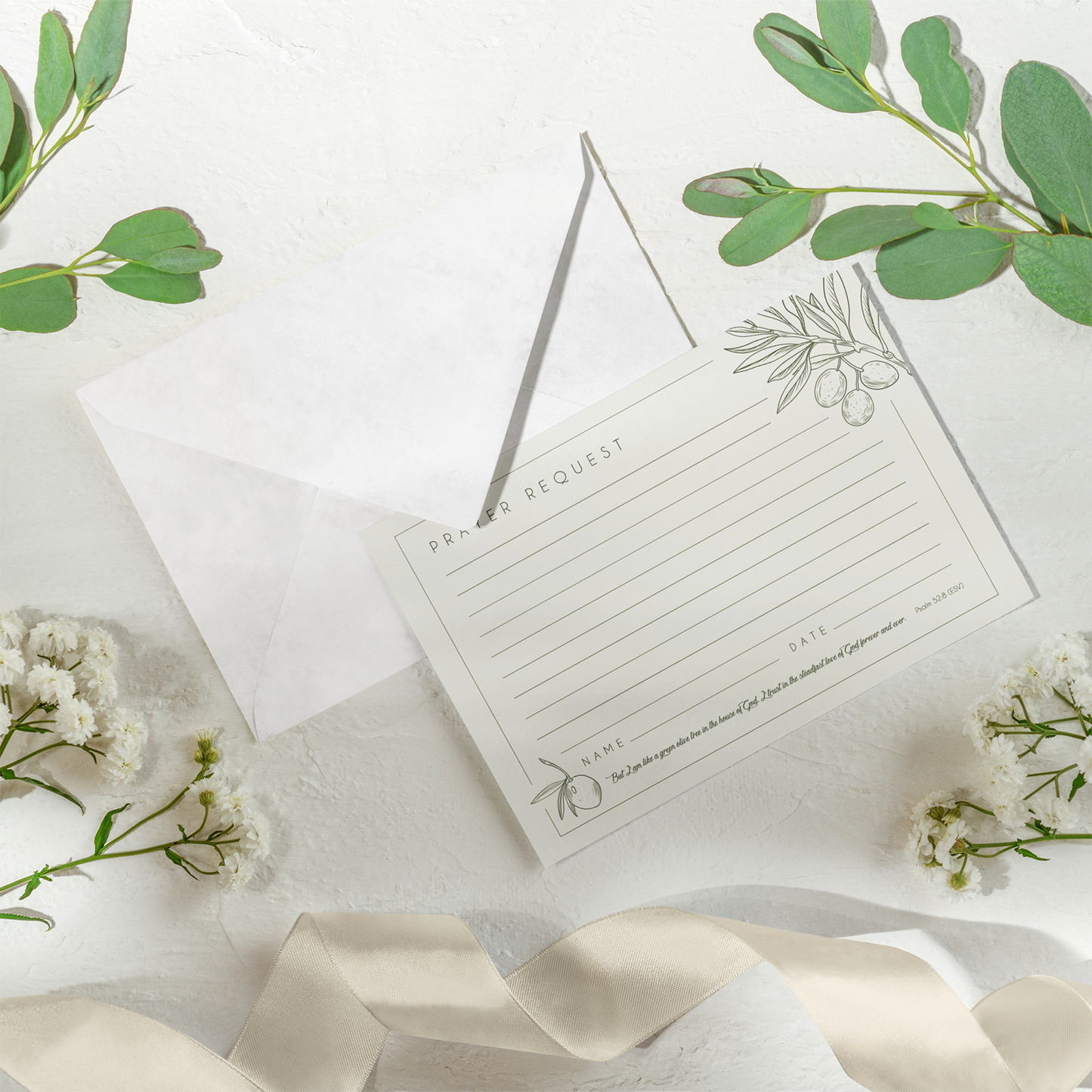 Elegant Prayer Request Cards | Double-Sided Christian Stationery with Olive Branch Design | Spiritual Encouragement & Religious Gifts