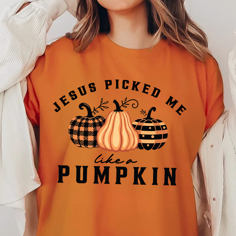 Jesus Picked Me Like a Pumpkin Shirt | Faith Based Fall Pumpkin Patch Tee | Chosen by God