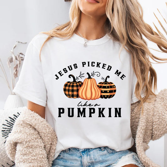 Jesus Picked Me Like a Pumpkin Shirt | Faith Based Fall Pumpkin Patch Tee | Chosen by God