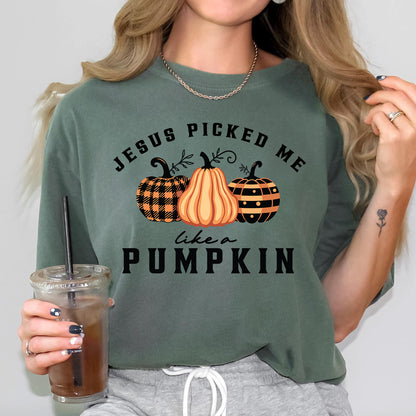 Jesus Picked Me Like a Pumpkin Shirt | Faith Based Fall Pumpkin Patch Tee | Chosen by God