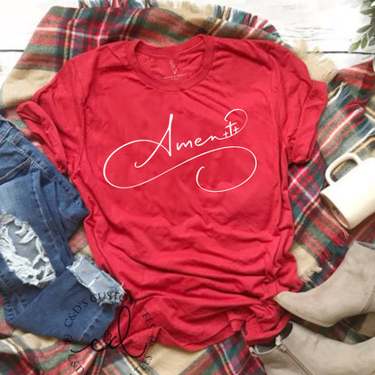 Amen Calligraphy Shirt with Three Crosses | Christian Apparel