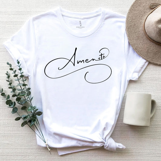 Amen Calligraphy Shirt with Three Crosses | Christian Apparel
