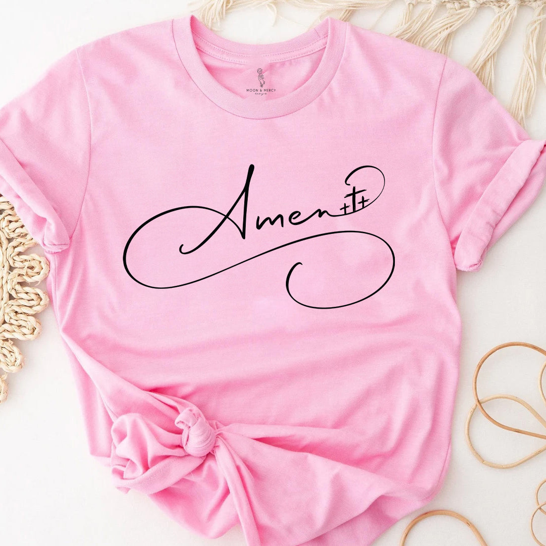 Amen Calligraphy Shirt with Three Crosses | Christian Apparel