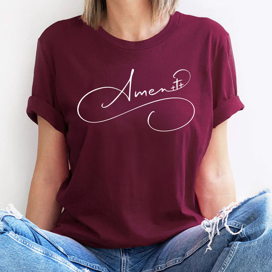 Amen Calligraphy Shirt with Three Crosses | Christian Apparel