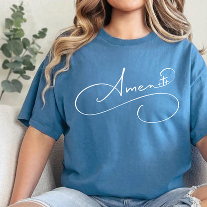 Amen Calligraphy Shirt with Three Crosses | Christian Apparel