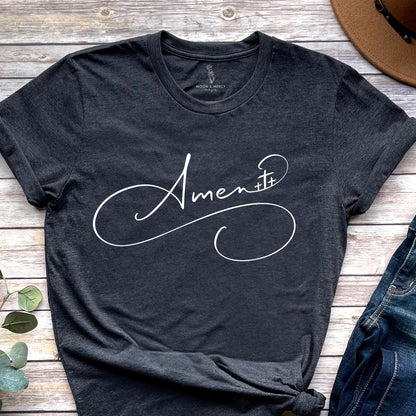 Amen Calligraphy Shirt with Three Crosses | Christian Apparel