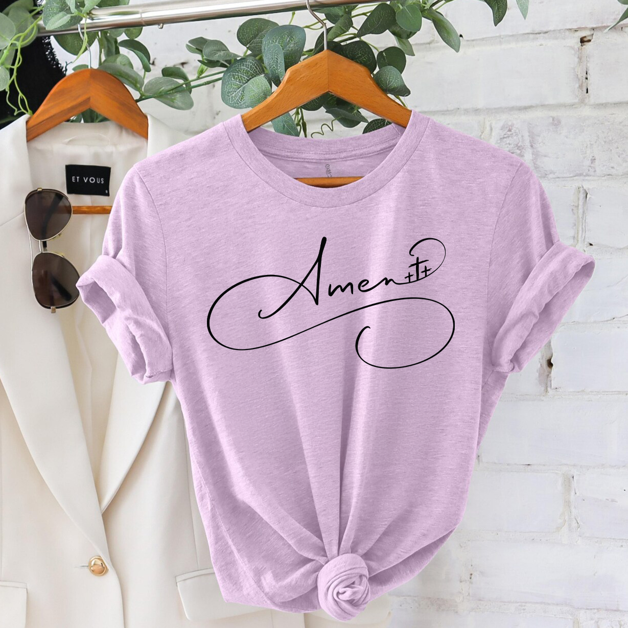 Amen Calligraphy Shirt with Three Crosses | Christian Apparel