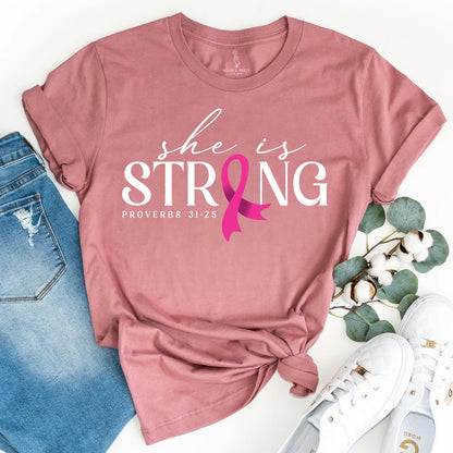 She Is Strong Breast Cancer Awareness Shirt | Inspirational Support Tee