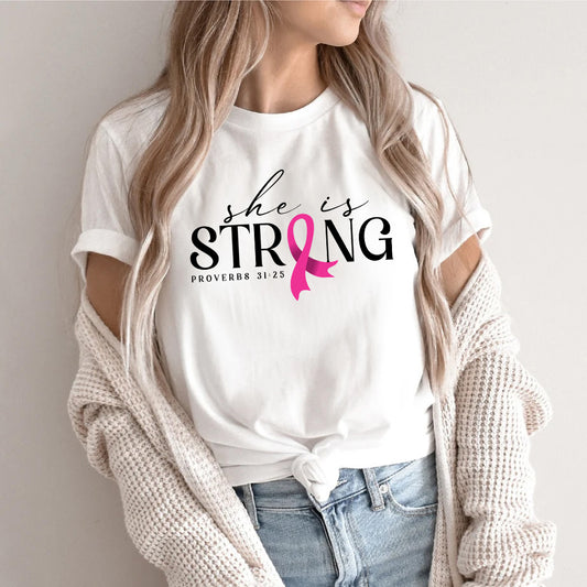 She Is Strong Breast Cancer Awareness Shirt | Inspirational Support Tee