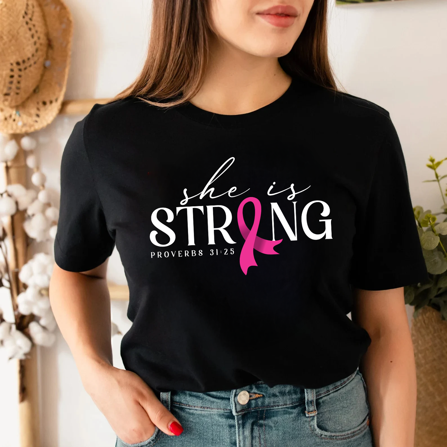 She Is Strong Breast Cancer Awareness Shirt | Inspirational Support Tee