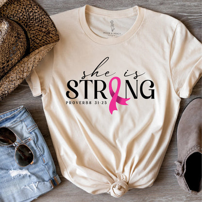 She Is Strong Breast Cancer Awareness Shirt | Inspirational Support Tee