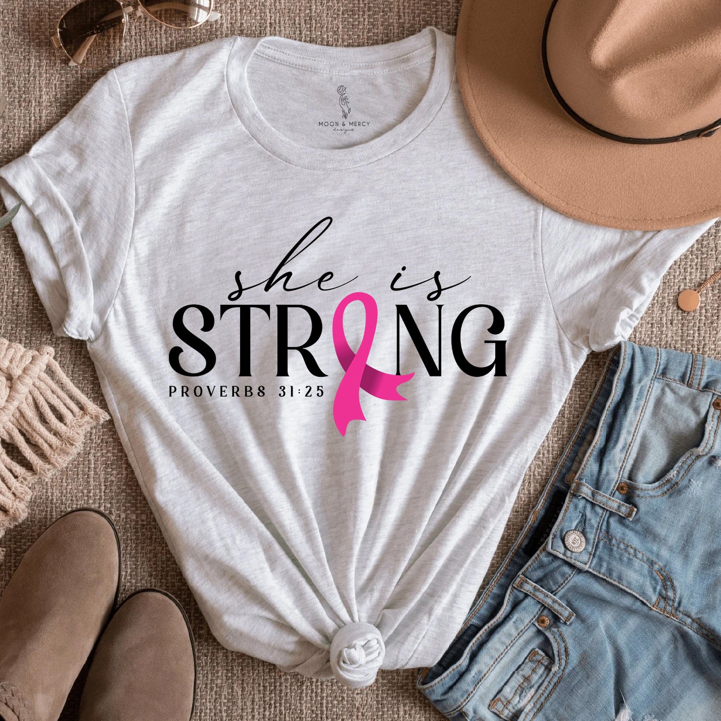 She Is Strong Breast Cancer Awareness Shirt | Inspirational Support Tee