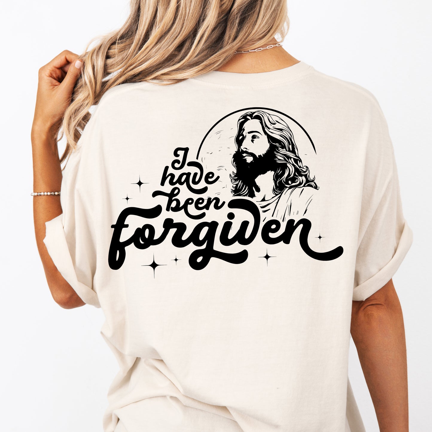 Forgiven Christian Shirt with Jesus Graphic | 1 John 1:9 Cross Bible Verse Reference