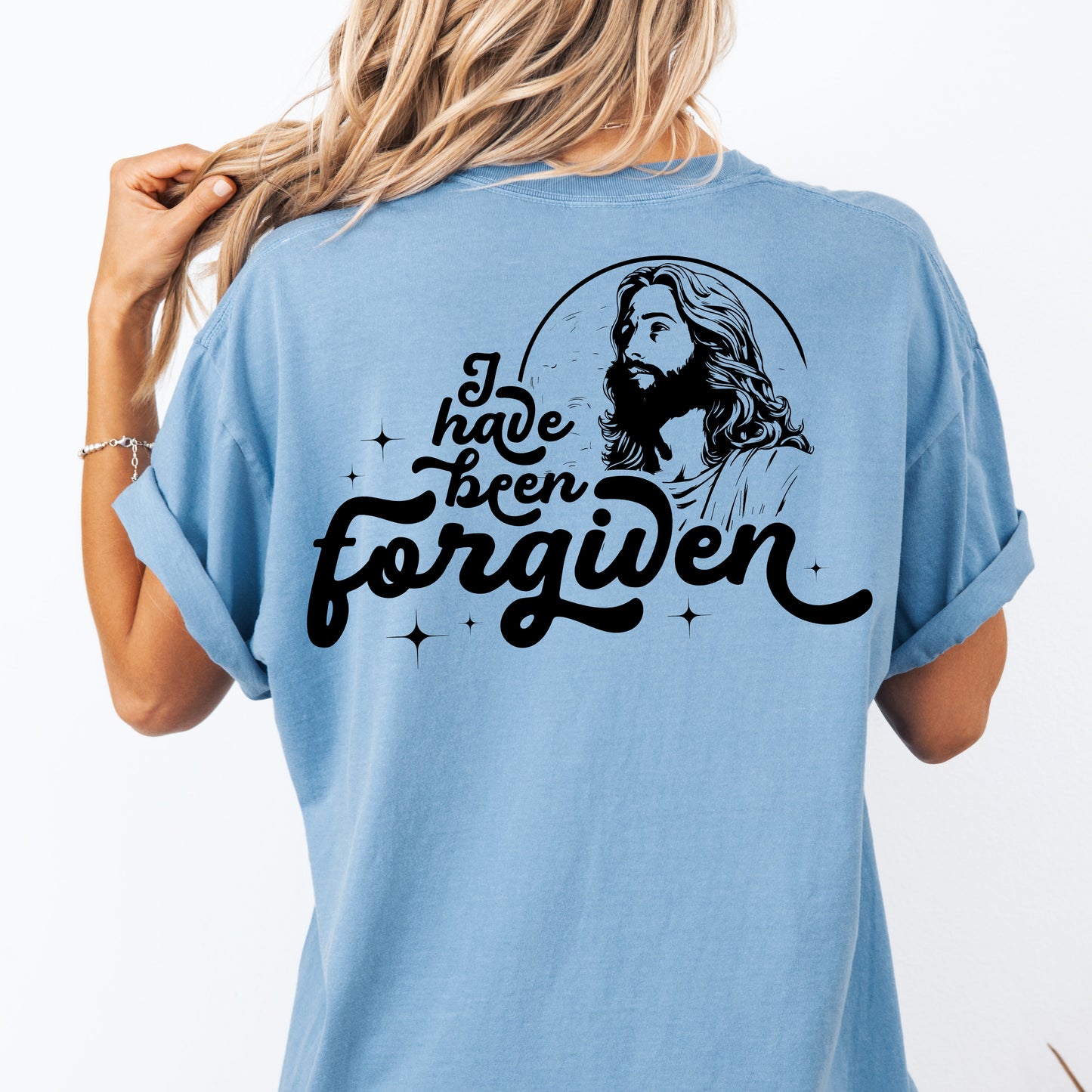 Forgiven Christian Shirt with Jesus Graphic | 1 John 1:9 Cross Bible Verse Reference