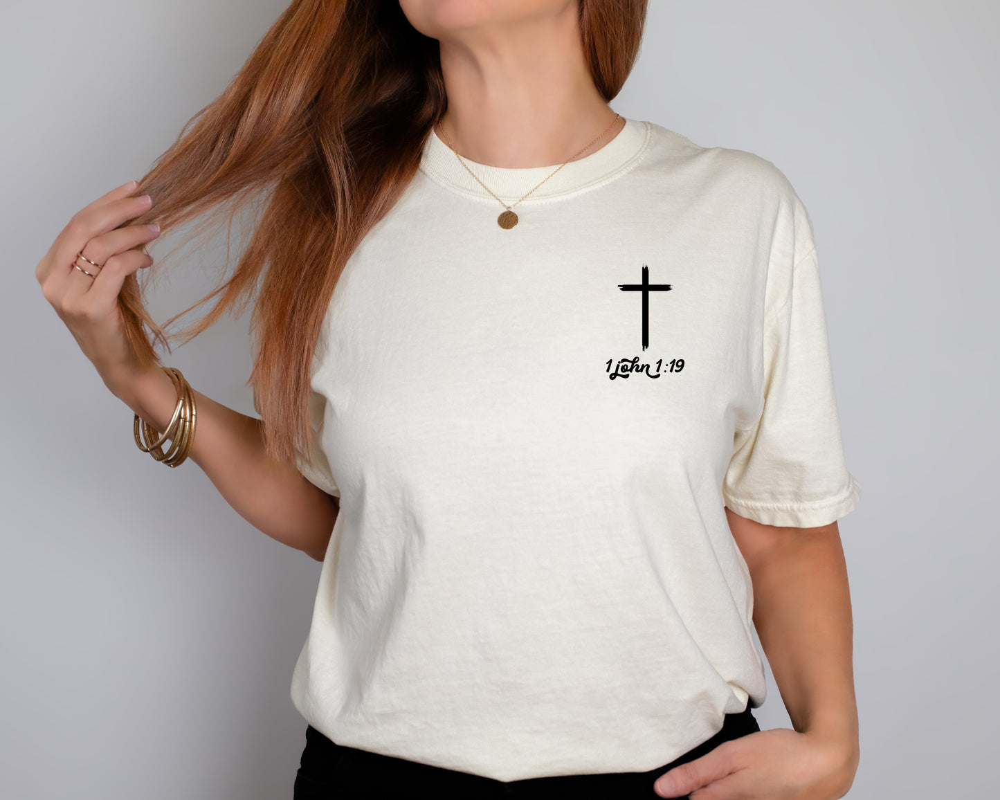 Forgiven Christian Shirt with Jesus Graphic | 1 John 1:9 Cross Bible Verse Reference