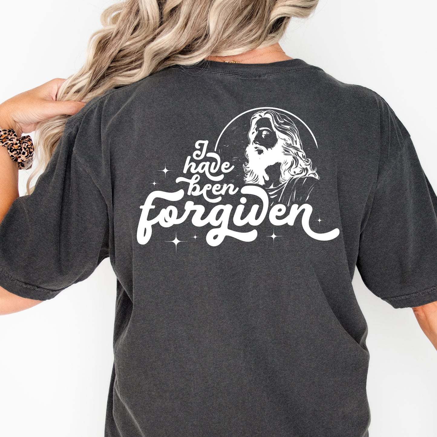 Forgiven Christian Shirt with Jesus Graphic | 1 John 1:9 Cross Bible Verse Reference