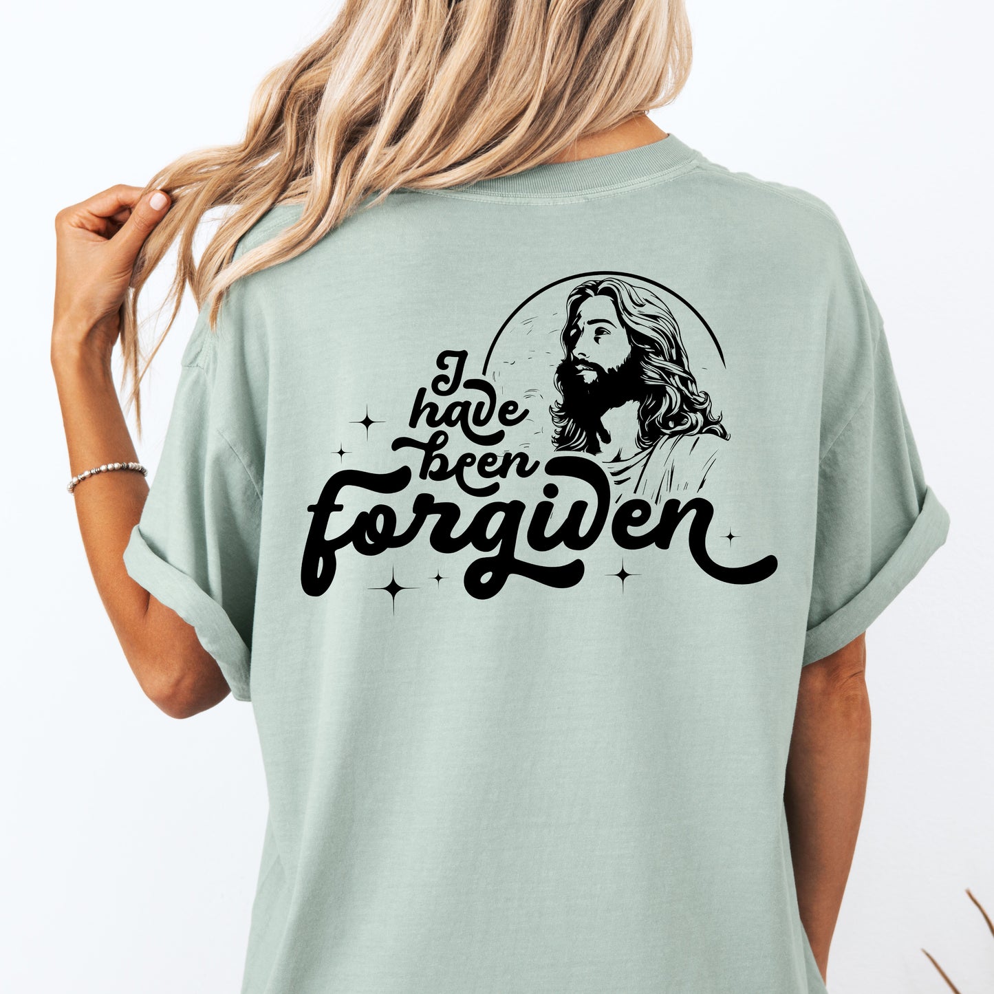 Forgiven Christian Shirt with Jesus Graphic | 1 John 1:9 Cross Bible Verse Reference