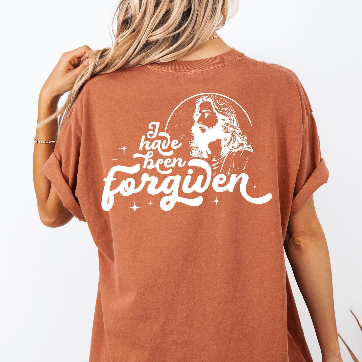 Forgiven Christian Shirt with Jesus Graphic | 1 John 1:9 Cross Bible Verse Reference