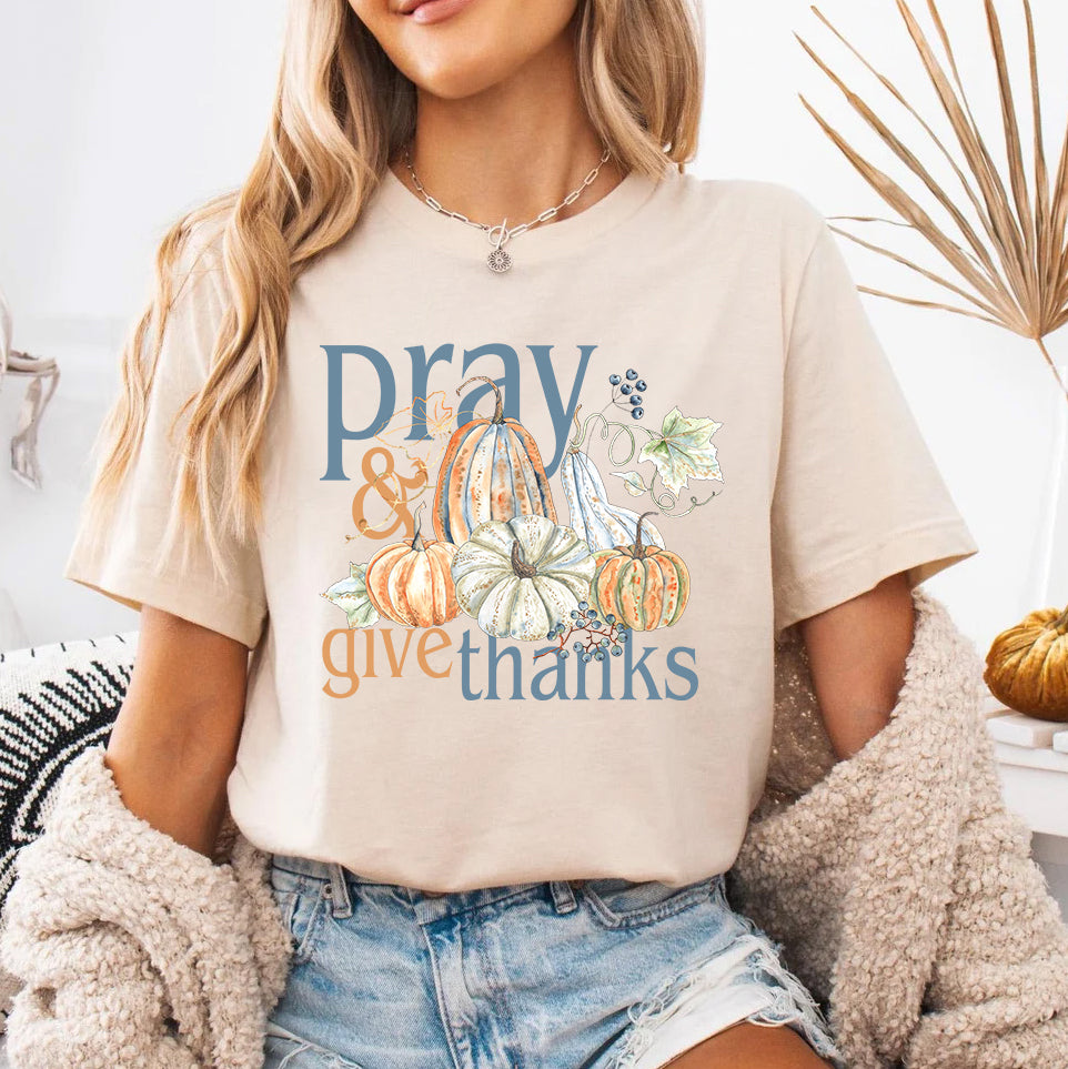 Pray and Give Thanks Fall Shirt | Christian Thanksgiving Shirt
