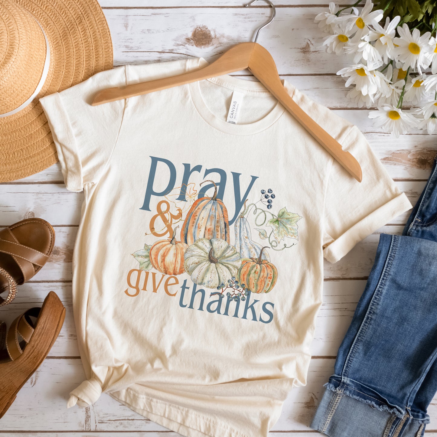 Pray and Give Thanks Fall Shirt | Christian Thanksgiving Shirt