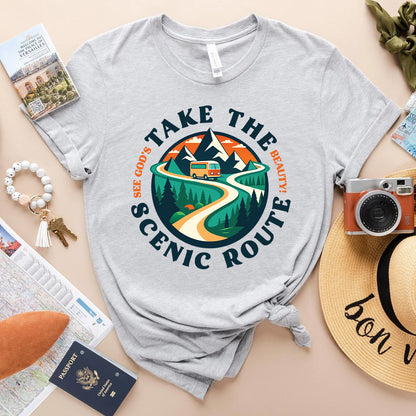 Take the Scenic Route Christian RV Camping Shirt | See God's Beauty | Faith Travel Mountain Adventure Shirt