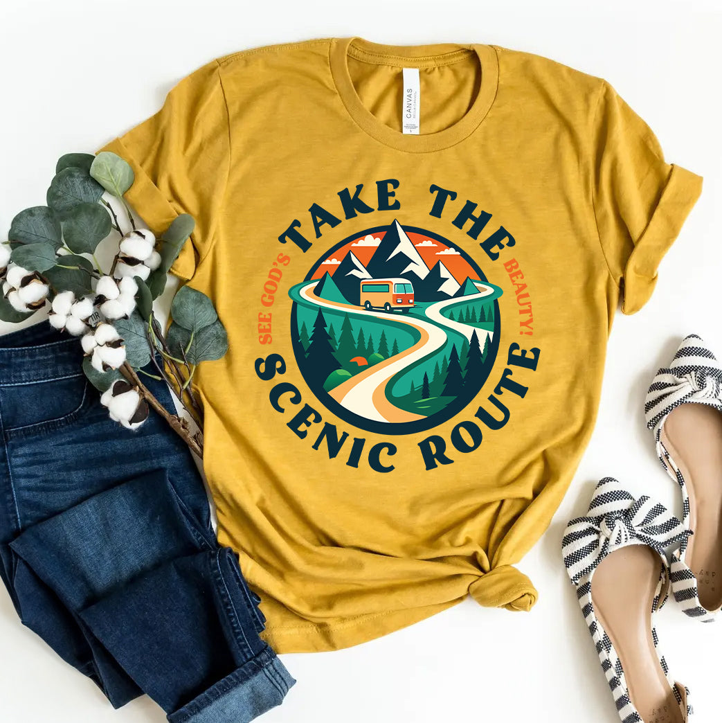 Take the Scenic Route Christian RV Camping Shirt | See God's Beauty | Faith Travel Mountain Adventure Shirt