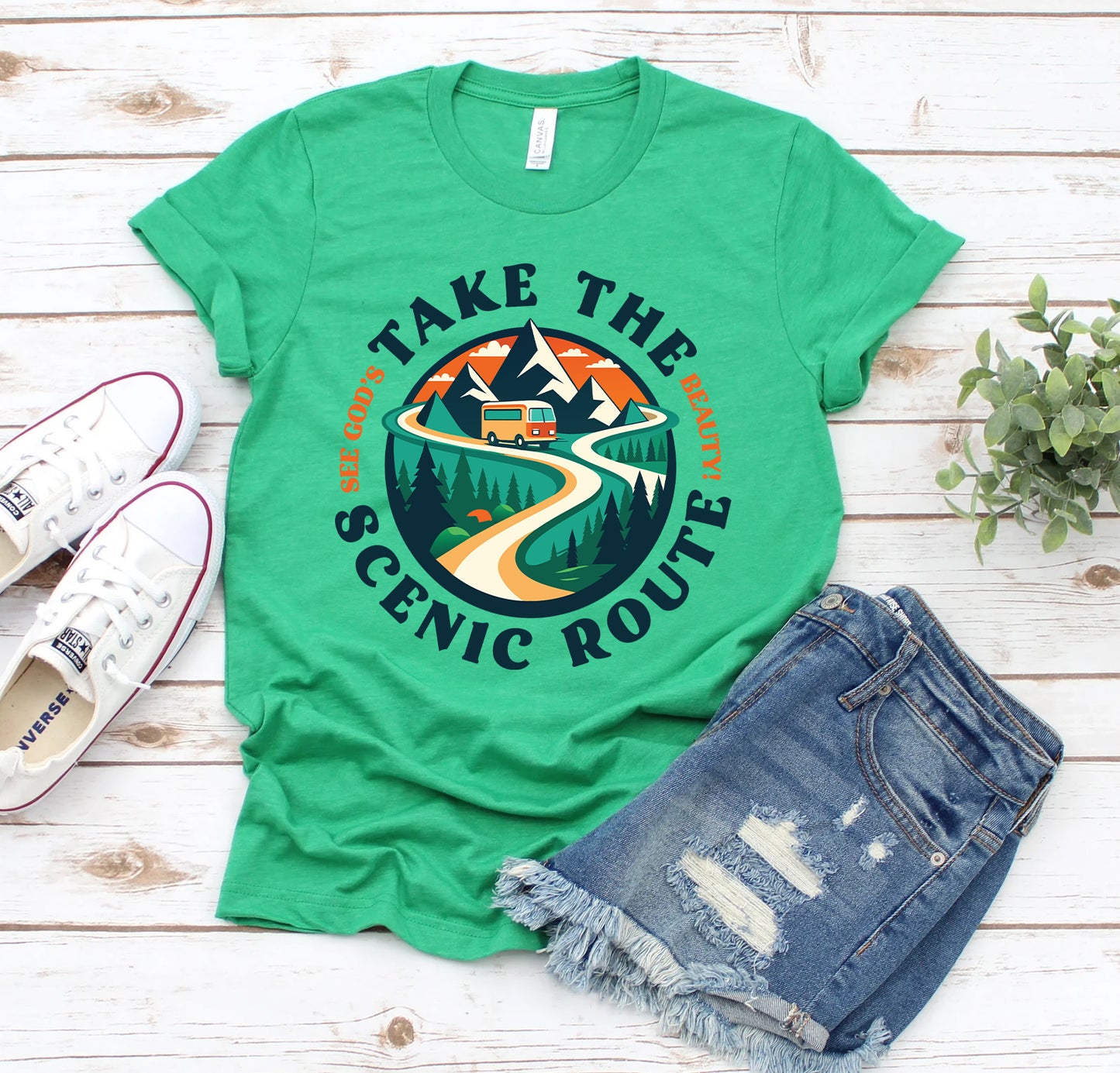 Take the Scenic Route Christian RV Camping Shirt | See God's Beauty | Faith Travel Mountain Adventure Shirt