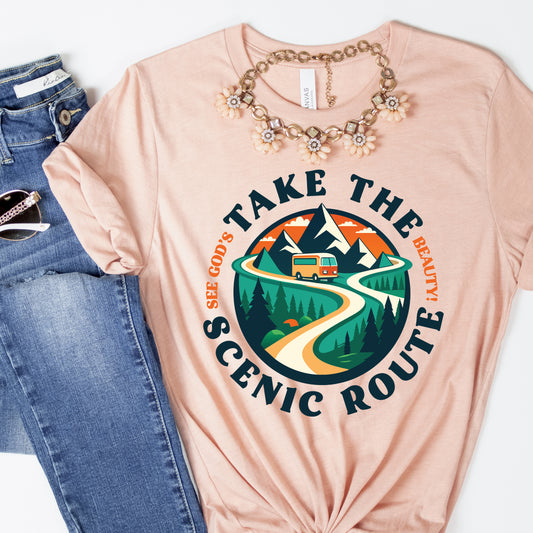 Take the Scenic Route Christian RV Camping Shirt | See God's Beauty | Faith Travel Mountain Adventure Shirt