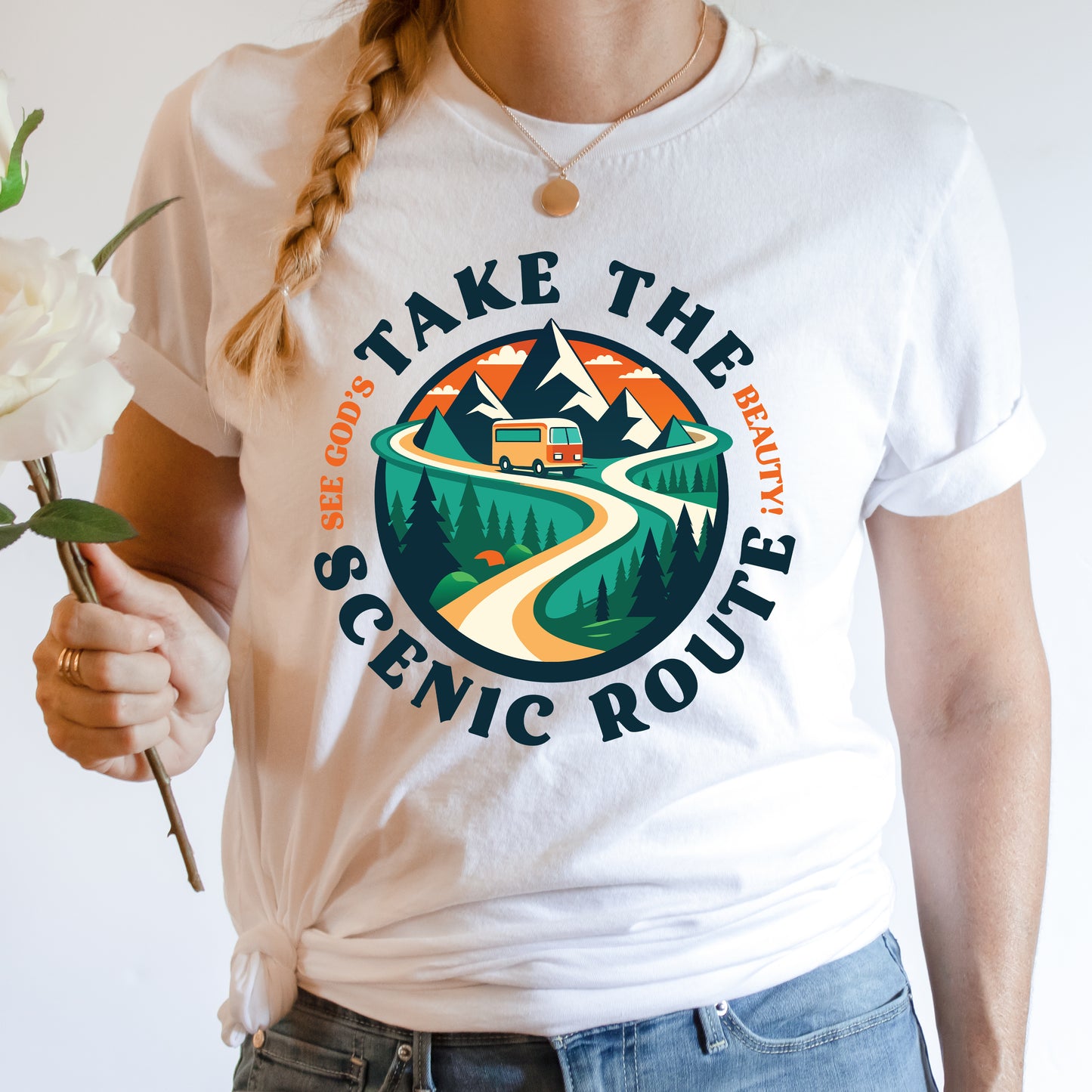 Take the Scenic Route Christian RV Camping Shirt | See God's Beauty | Faith Travel Mountain Adventure Shirt
