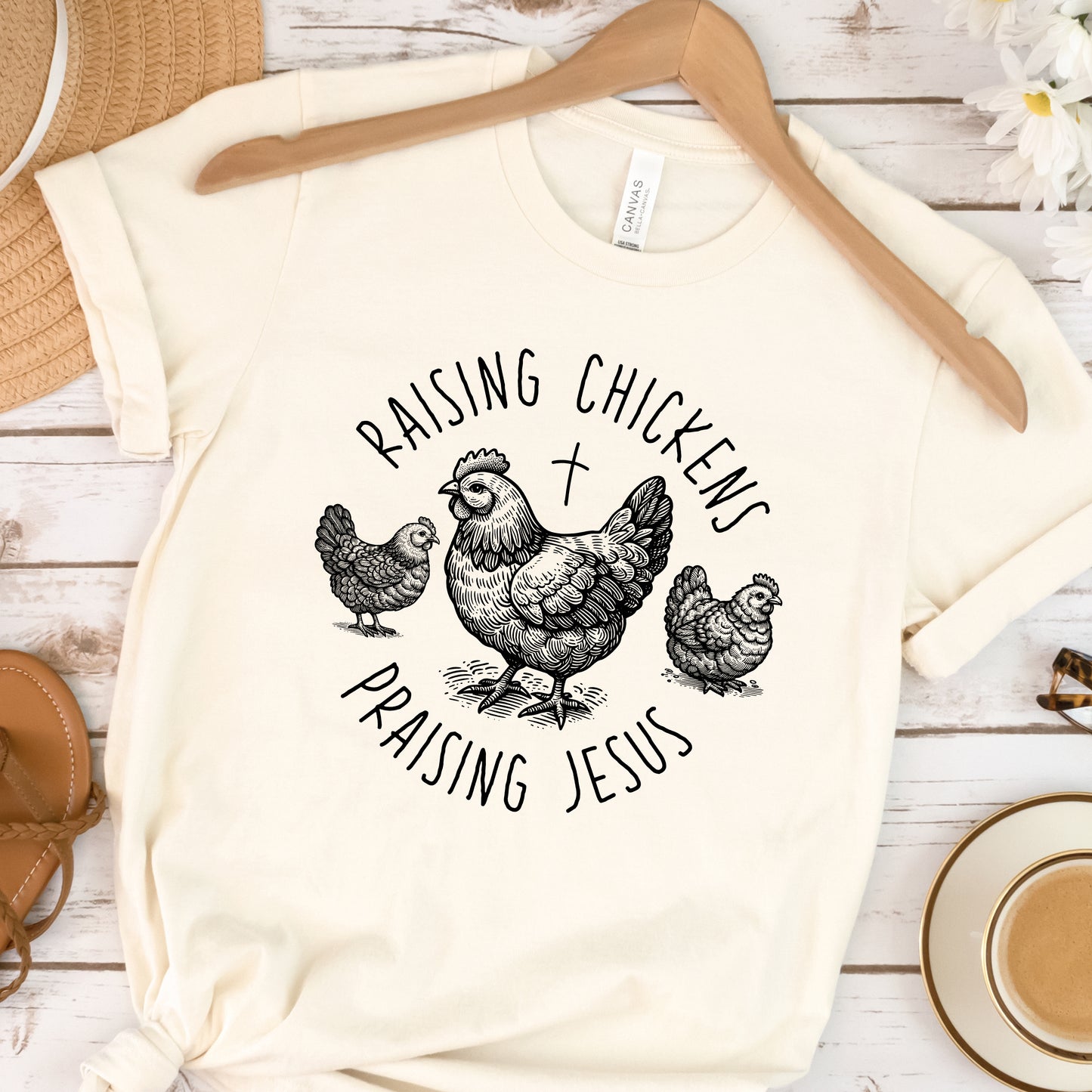 Raising Chickens Praising Jesus Shirt Christian Farm Life Shirt | Chicken Lovers Gift