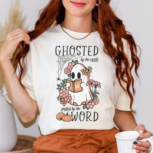 Ghosted by the World Guided by the Word Cute Bible Ghost Shirt | Faith-Based Halloween Shirt