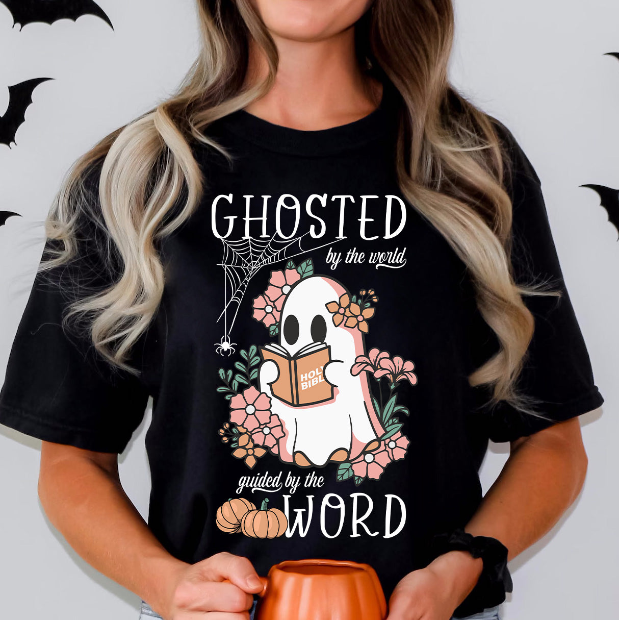 Ghosted by the World Guided by the Word Cute Bible Ghost Shirt | Faith-Based Halloween Shirt