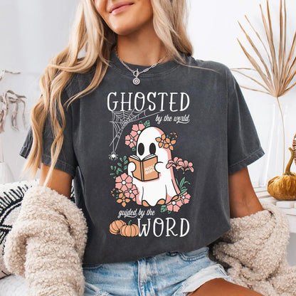 Ghosted by the World Guided by the Word Cute Bible Ghost Shirt | Faith-Based Halloween Shirt