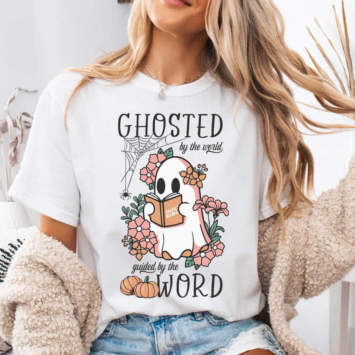 Ghosted by the World Guided by the Word Cute Bible Ghost Shirt | Faith-Based Halloween Shirt