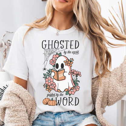 Ghosted by the World Guided by the Word Cute Bible Ghost Shirt | Faith-Based Halloween Shirt