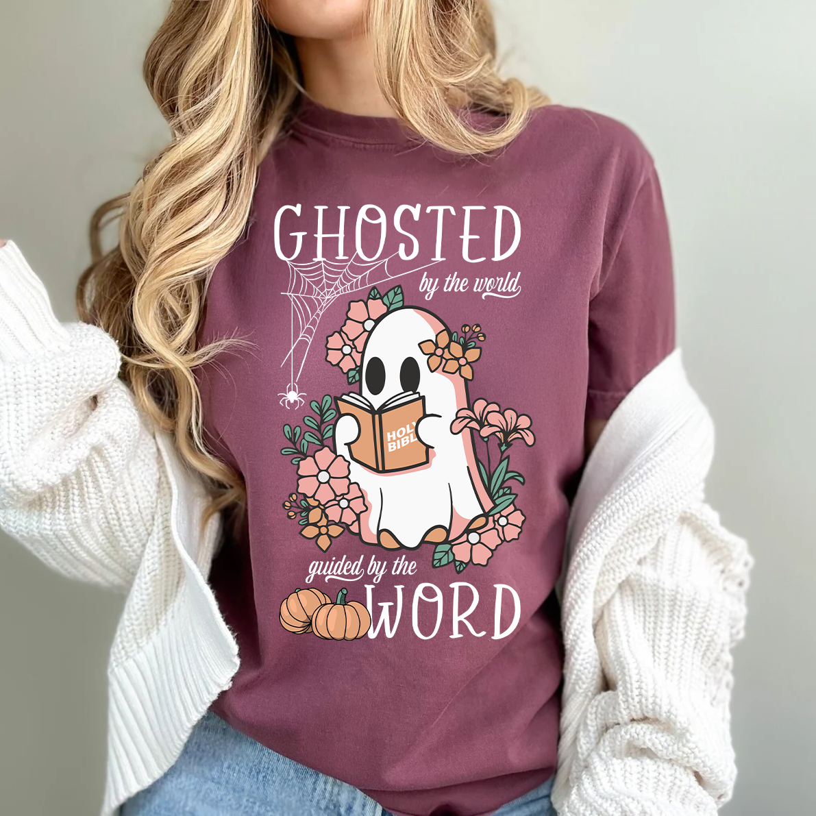 Ghosted by the World Guided by the Word Cute Bible Ghost Shirt | Faith-Based Halloween Shirt