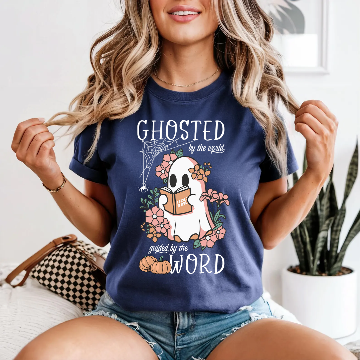 Ghosted by the World Guided by the Word Cute Bible Ghost Shirt | Faith-Based Halloween Shirt