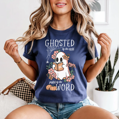 Ghosted by the World Guided by the Word Cute Bible Ghost Shirt | Faith-Based Halloween Shirt