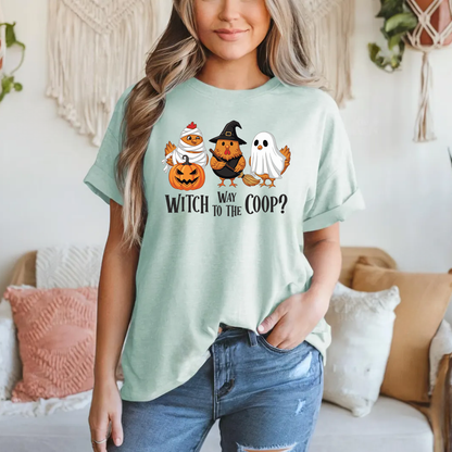 Witch Way to the Coop Funny Halloween Chicken Shirt | Cute Chicken Lover Gift | Spooky Homestead Shirt