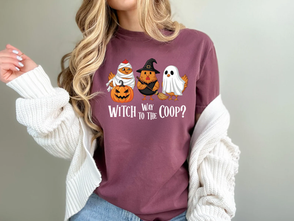 Witch Way to the Coop Funny Halloween Chicken Shirt | Cute Chicken Lover Gift | Spooky Homestead Shirt