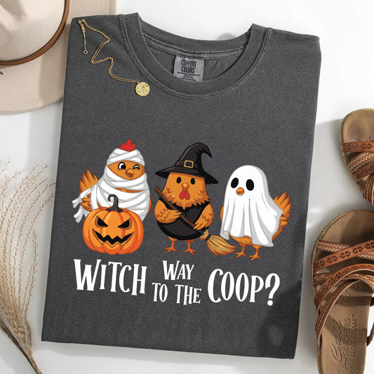 Witch Way to the Coop Funny Halloween Chicken Shirt | Cute Chicken Lover Gift | Spooky Homestead Shirt